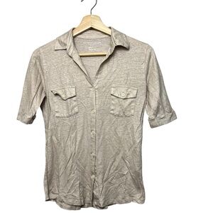 MAJESTIC FILATURES Women's Gold Speckled 
Linen Button Up Shirt Size 1